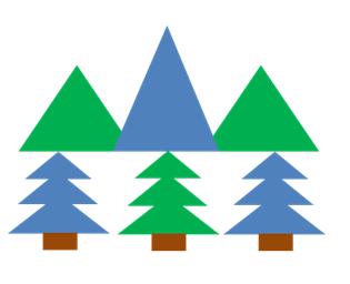 3つの山の下に3本の木のロゴ